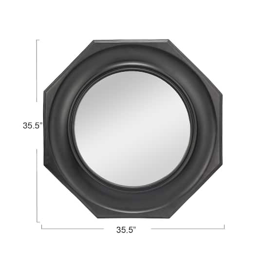 Hello Honey® Black Hexagonal Carved Wood Framed Wall Mirror
